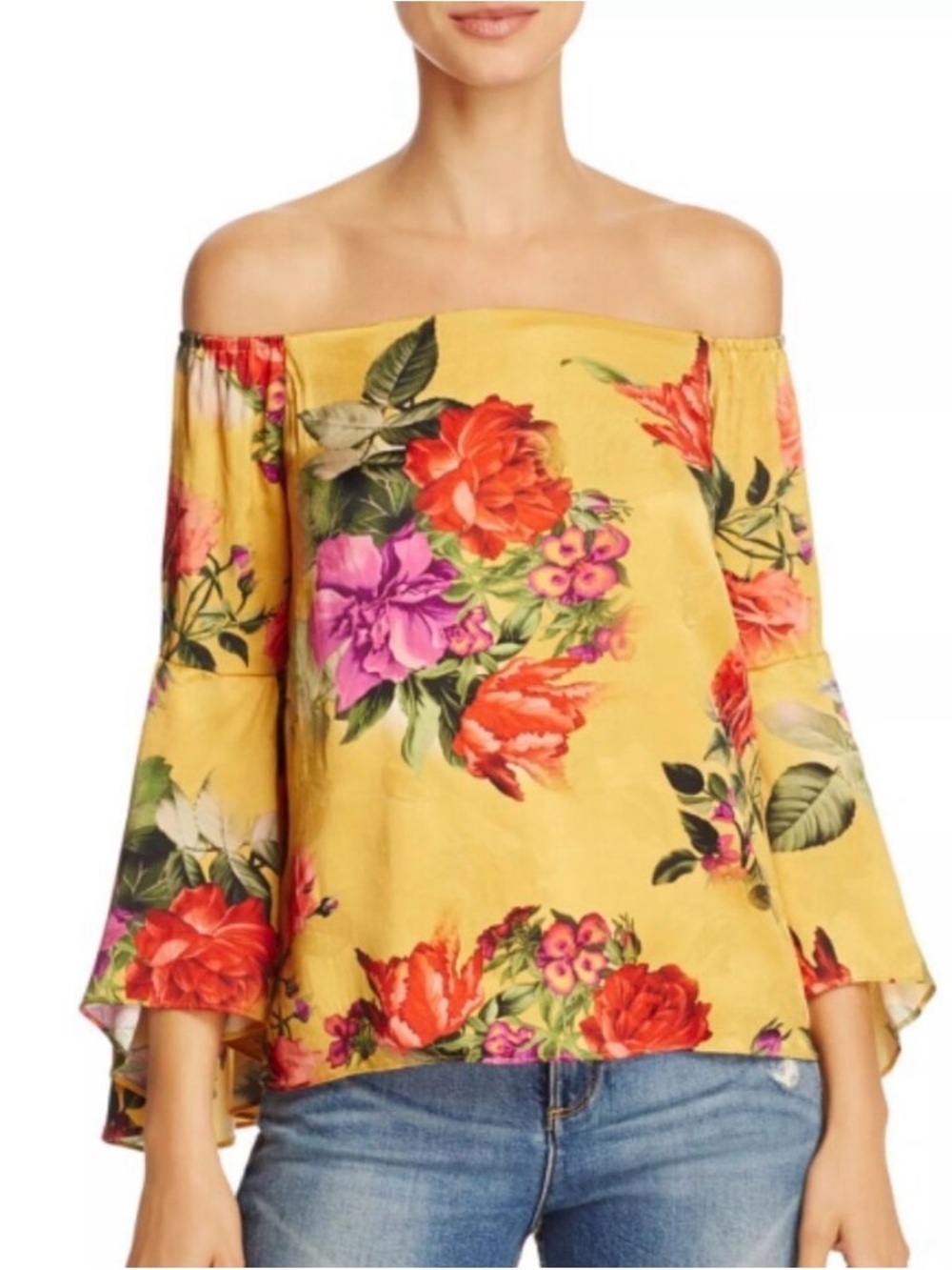 Alice + Olivia Shera Off-The-Shoulder Floral Top L